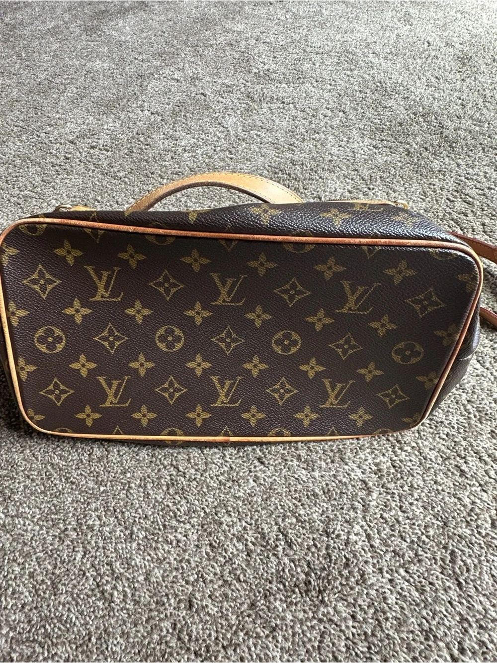 Louis Vuitton Monogram Canvas Tote in Dark Brown with Tan Leather Trim Authentic